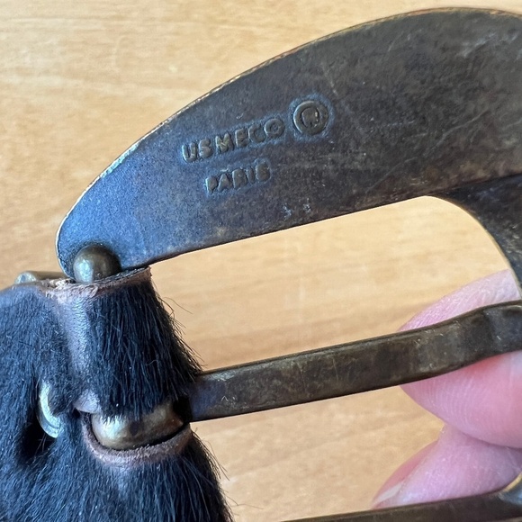 US MECO PARIS BELT VTG BLACK LEATHER METAL MESH BRONZE GROMMET STUDS WESTERN - Picture 12 of 12